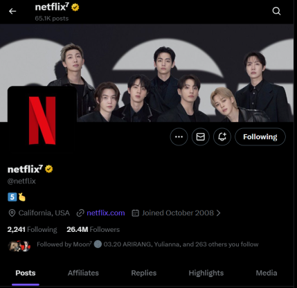 Netflix added the seven to their name on Twitter/X